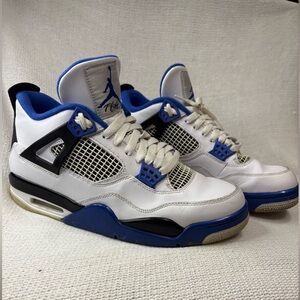 AIR JORDAN 4 Retro “Motorsport” Sneakers, White Blue & Black, Men’s 9